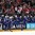 PRAGUE, CZECH REPUBLIC - MAY 3: France's Damien Raux #28, Benjamin Dieude Fauvel #26 and Valentin Claireux #12 celerate at the bench after a third period goal against Switzerland during preliminary round action at the 2015 IIHF Ice Hockey World Championship. (Photo by Andre Ringuette/HHOF-IIHF Images)

